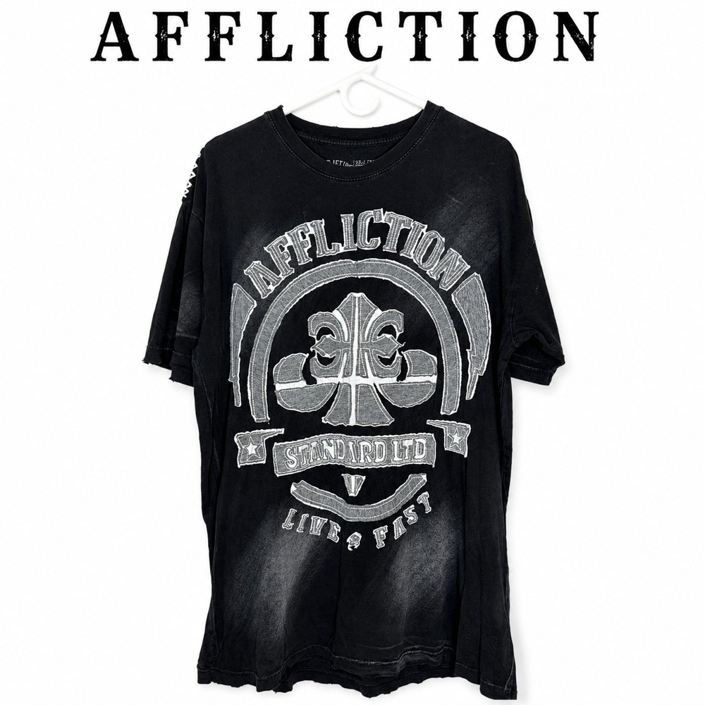 Affliction Live Fast Standard LTD76 Black Graphic Distressed Y2K Biker Men's 2XL